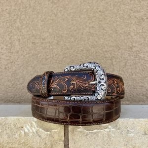 Tony Lama Men’s Pinto Belt, Brown color, Size 32, ONYX/STERLING, 12 oz